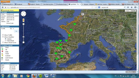 Ridden track - first I wanted to save battery power and only sent OK messages, at the end I switched on the tracking modus.