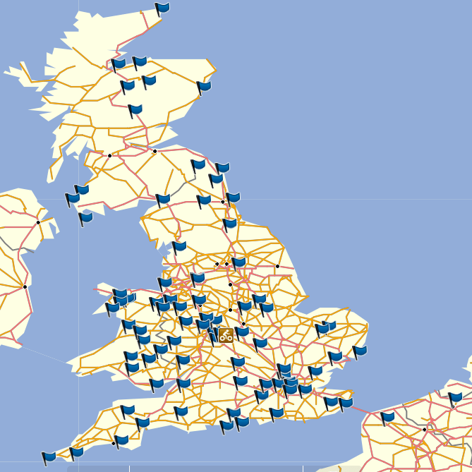 Bonus point locations of the 2015 Brit Butt Rally.